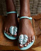 Sandales CONFORT Feuille Tropikal Bleu Ciel Pailleté
