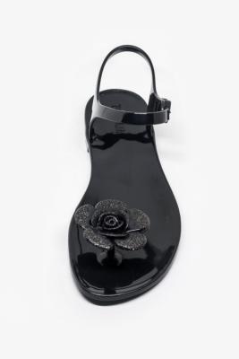Sandales plates Flower Noir Pailleté