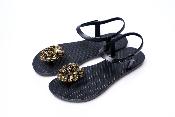 Sandales CONFORT Feuille Tropikal Noir et Doré Pailleté