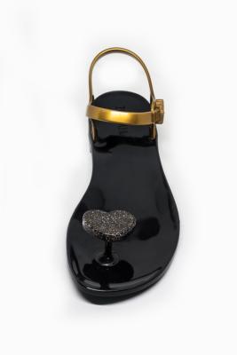 Sandales plates Lover Noir Pailleté Argent et Or