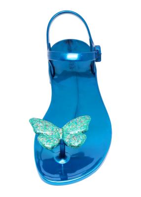 Sandales Plates Féérique Bleu et Vert Canard Pailleté Multicolore