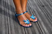 Sandales Plates Stella Bleu Marine et Silver Pailleté