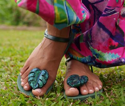 Sandales CONFORT Feuille Tropikal Vert Foncé Pailleté