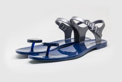 Sandales Plates Coeur Bleu Marine Paillete Et Argent Shoela