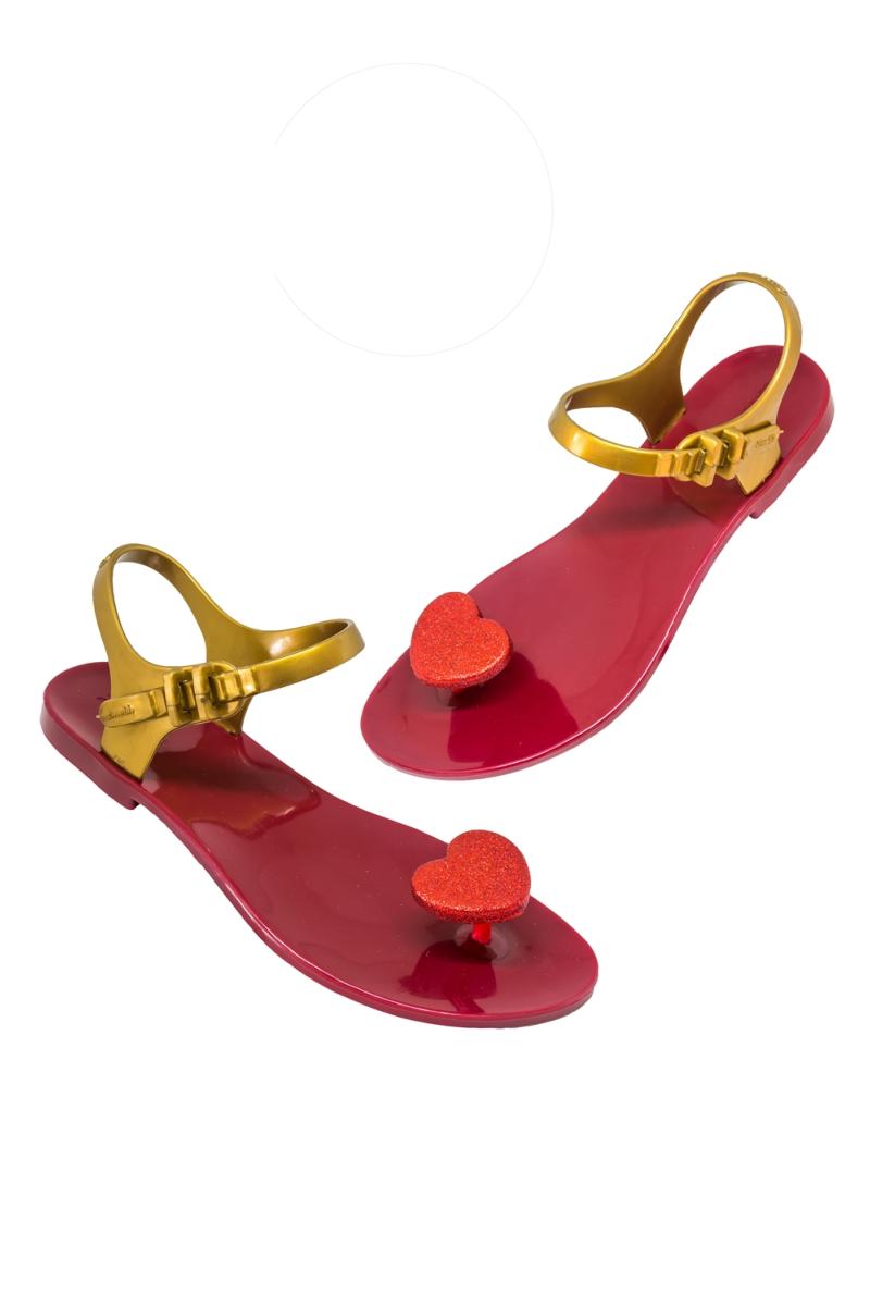 Sandales plates coeur rouge pailleté et or | Shoela