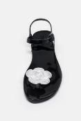 Sandales plates Flower Blanc Pailleté et Noir